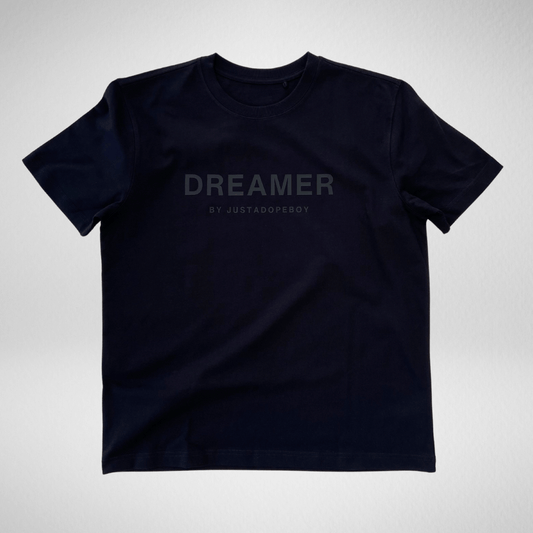 Dreamer 2D T-shirt with oversized fit, PU rubber logo, 100% cotton, black.